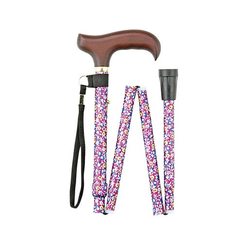 折りたたみステッキ 細身 赤小花