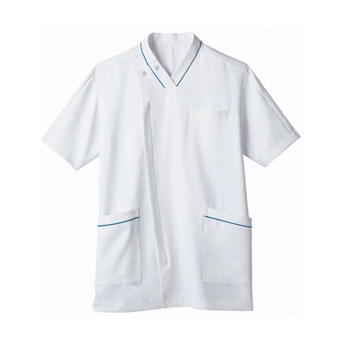 スクラブ メンズ 半袖 白/ターコイズ LL