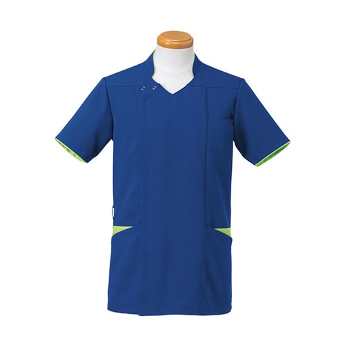 メンズ半袖スクラブジャケットLLネイビー×ライム