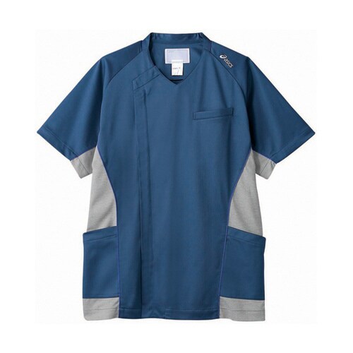 スクラブ メンズ 半袖 ブルー×グレー L