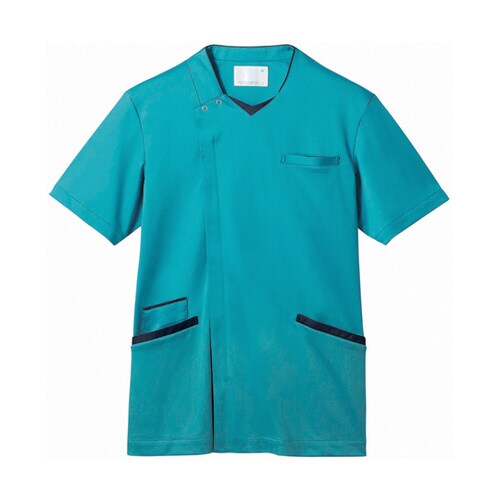 スクラブ メンズ 半袖 ターコイズ/ネイビー S
