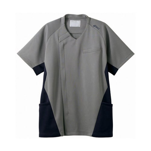 スクラブ メンズ 半袖 グレー×ネイビー LL
