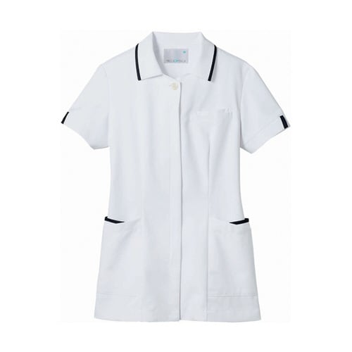 ナースジャケット 半袖 白/ネイビー L