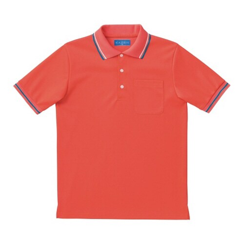 ライン入りポロシャツ オレンジレッド 4L