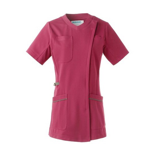 レディススクラブジャケット半袖 プラムxグレー S