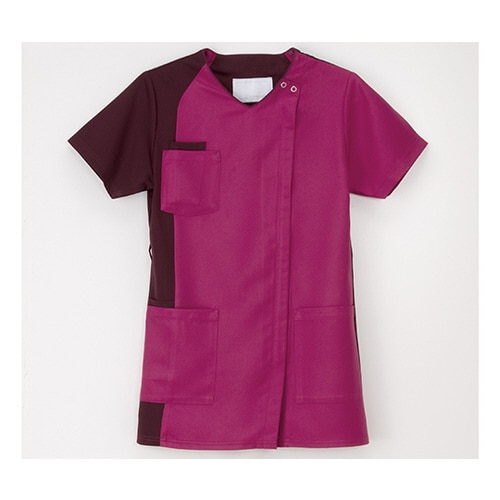 男女兼用スクラブ ディープピンク+ボルドー M