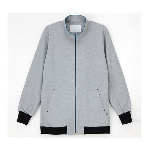 ジップアップブルゾン グレー+ターコイズ LL