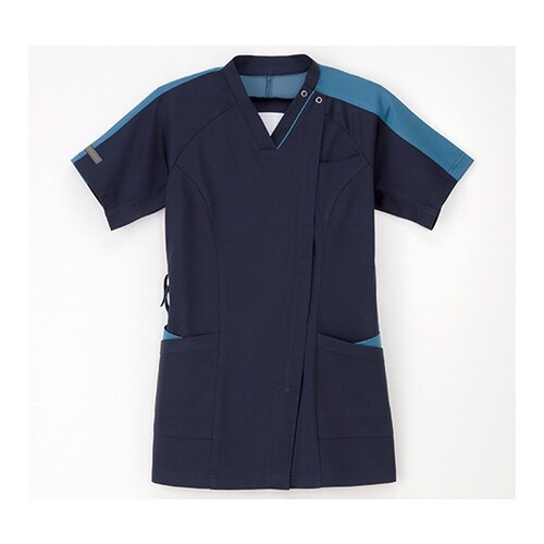 女子スクラブ ネイビー+ターコイズ LL