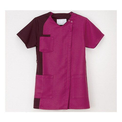 男女兼用スクラブ ディープピンク+ボルドー L