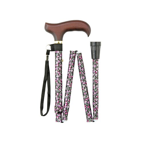 折りたたみステッキ 細身 黒小花