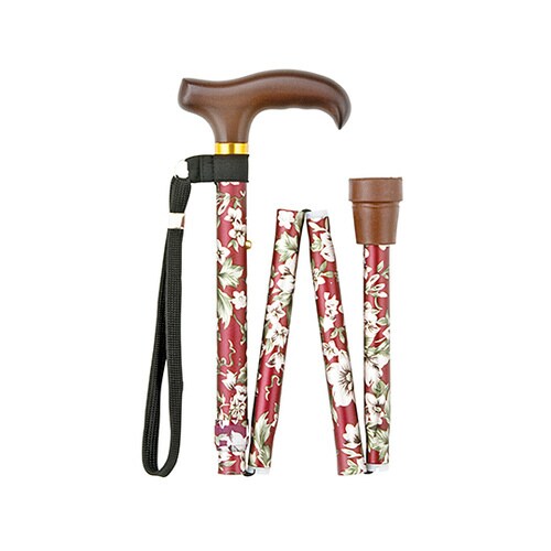 SKステッキ(折りたたみ・太身) 赤花柄