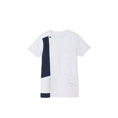 ジップアップスクラブ ホワイト×ネイビー LL