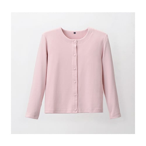 くるみボタンカーディガン コーラルピンク L