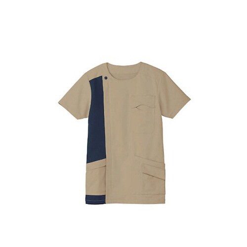 ジップアップスクラブ ベージュ×ネイビー 3L