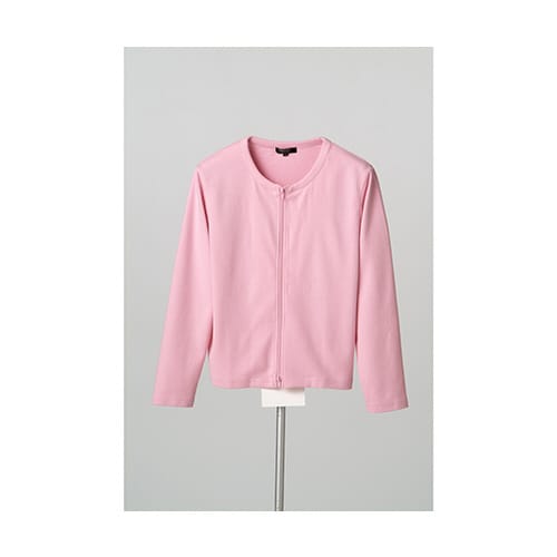 綿混ダブルジップカーディガン ピンク LL