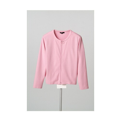 綿混ダブルジップカーディガン ピンク L