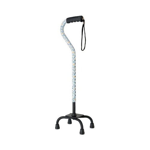 オールアルミ四点杖 伸縮タイプ 花柄 ブルー