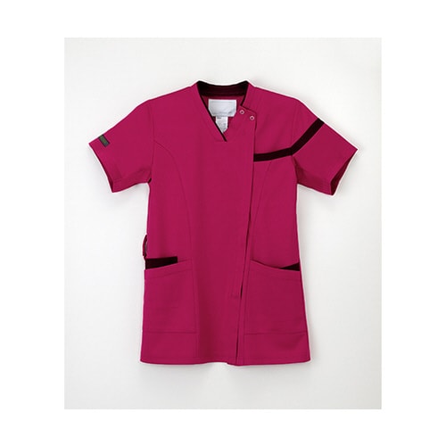 男女兼用スクラブ ディープピンク+ボルドー M