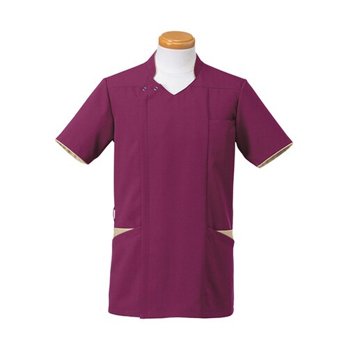 メンズ半袖スクラブジャケット3Lワイン×ベージュ