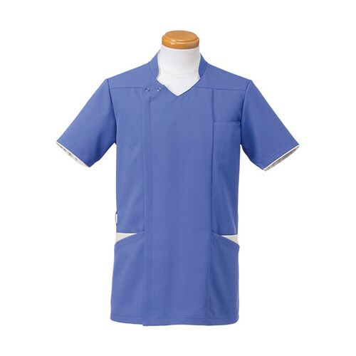 メンズ半袖スクラブジャケット4Lパープル×グレイ