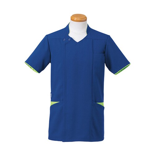 メンズ半袖スクラブジャケットSネイビー×ライム