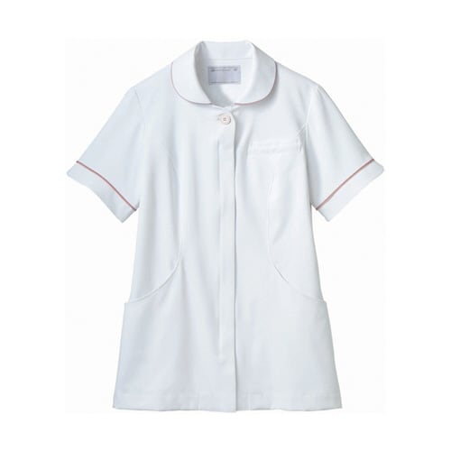 ナースジャケット 半袖 白/ラベンダー&ピンク M