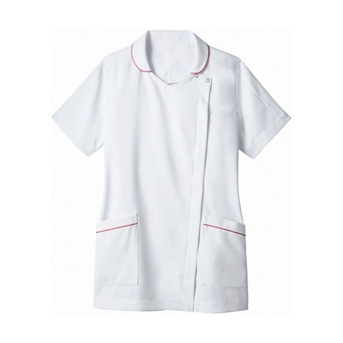 ナースジャケット 半袖 白/バーガンディ S