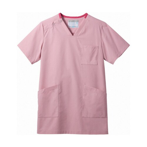 スクラブ 兼用 半袖 Mピンク/バーガンディ LL