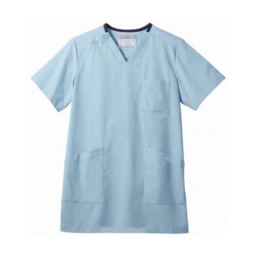 スクラブ 兼用 半袖 Mサックス/ネイビー L