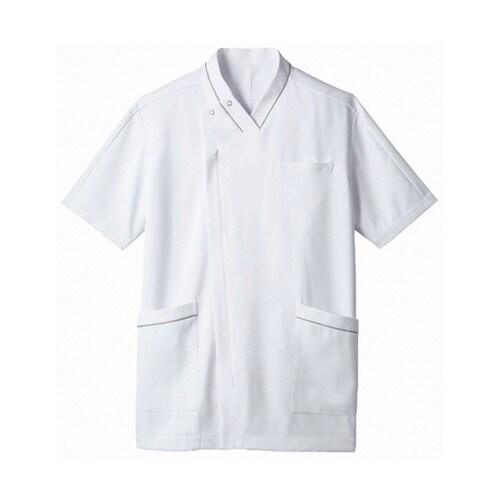 スクラブ メンズ 半袖 白/グレー S