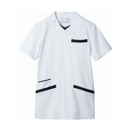 スクラブ 兼用 半袖 白/ネイビー M