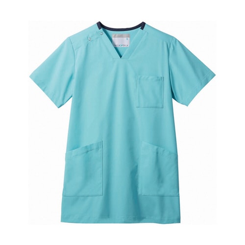 スクラブ 兼用 半袖 Mターコイズ/ネイビー LL