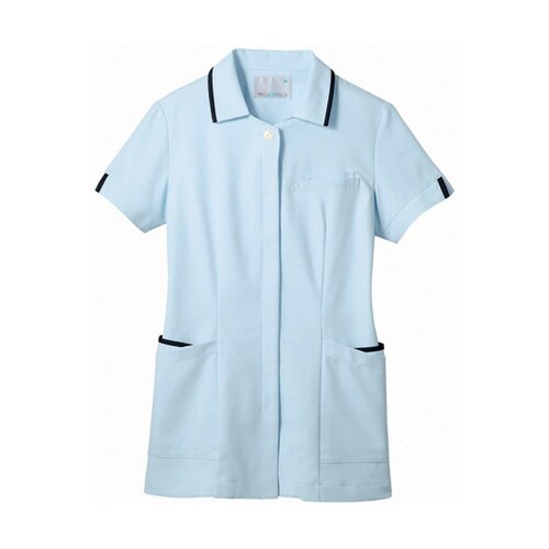 ナースジャケット 半袖 サックス/ネイビー S