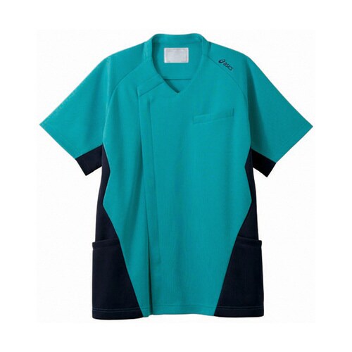 スクラブ メンズ 半袖 ターコイズ×ネイビー M