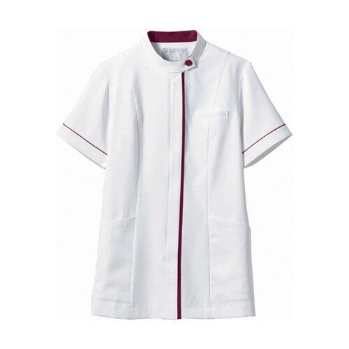 ジャケット レディス 半袖 白/ワイン S