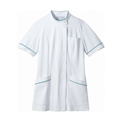 ジャケット レディス 半袖 白/ターコイズ 3L