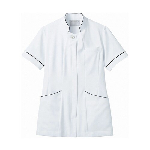 ナースジャケット 半袖 白/ゴールド&ネイビー M