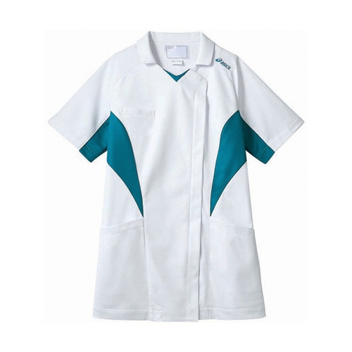 ナースジャケット 半袖 ホワイト×ターコイズ 3L