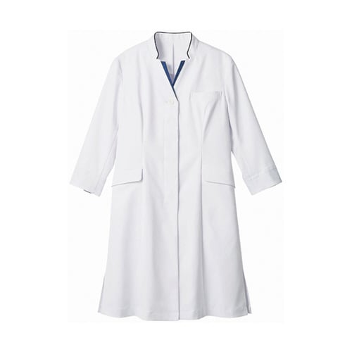 ドクターコートレディス7分袖 白/ネイビー 3L