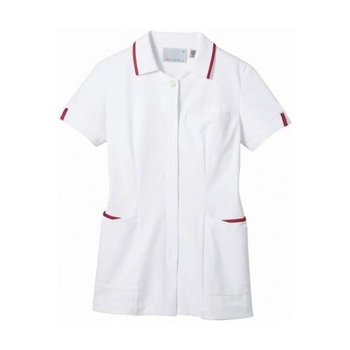 ナースジャケット 半袖 白/バーガンディ M