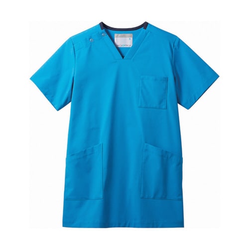 スクラブ 兼用 半袖 Mブルー/ネイビー L