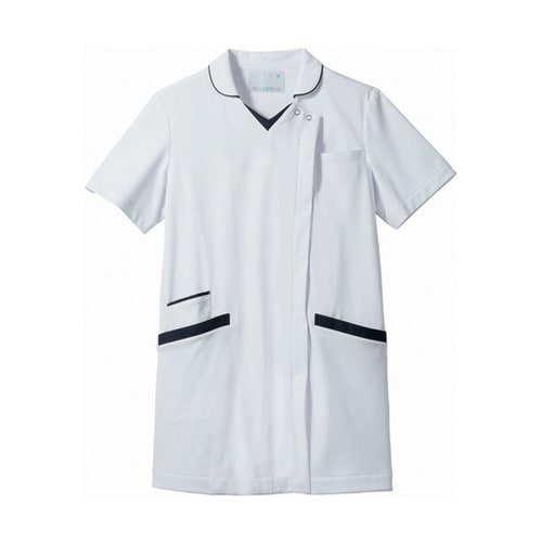 スクラブ レディス 半袖 白/ネイビー L