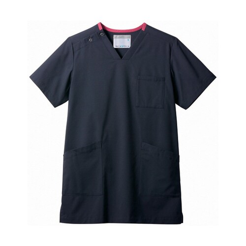 スクラブ 兼用 半袖 Mネイビー/バーガンディ L