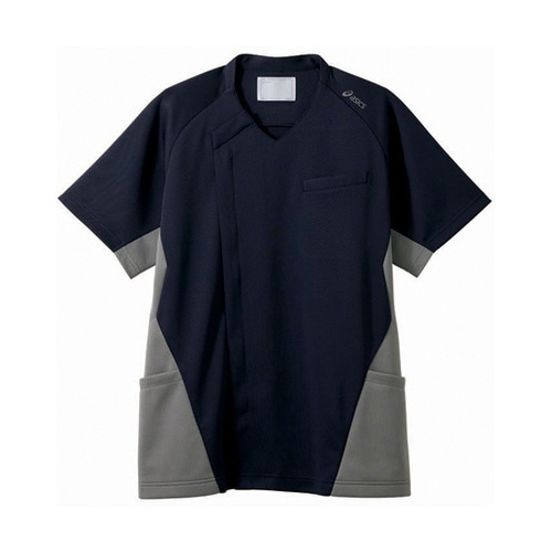 スクラブ メンズ 半袖 ネイビー×グレー S