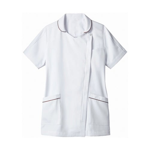 ナースジャケット 半袖 白/ワイン L
