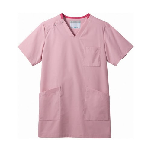 スクラブ 兼用 半袖 Mピンク/バーガンディ S