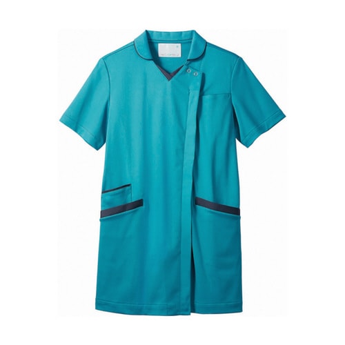 スクラブ レディス 半袖 ターコイズ/ネイビー M