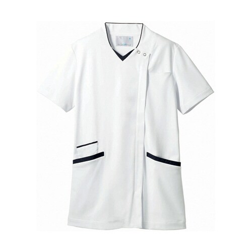 スクラブ レディス 半袖 白/ネイビー L