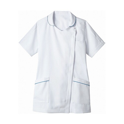 ナースジャケット 半袖 白/ターコイズ S