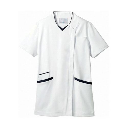 スクラブ レディス 半袖 白/ネイビー M